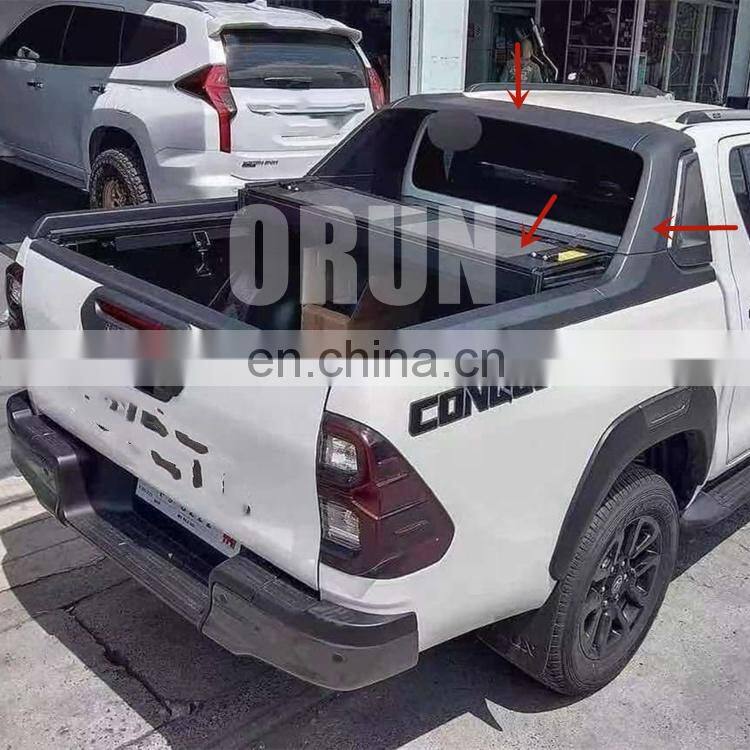 New Tri Fold Tonneau Cover with led Light for Hilux Conquest 2018-2021 Rocco with Fashion Bar