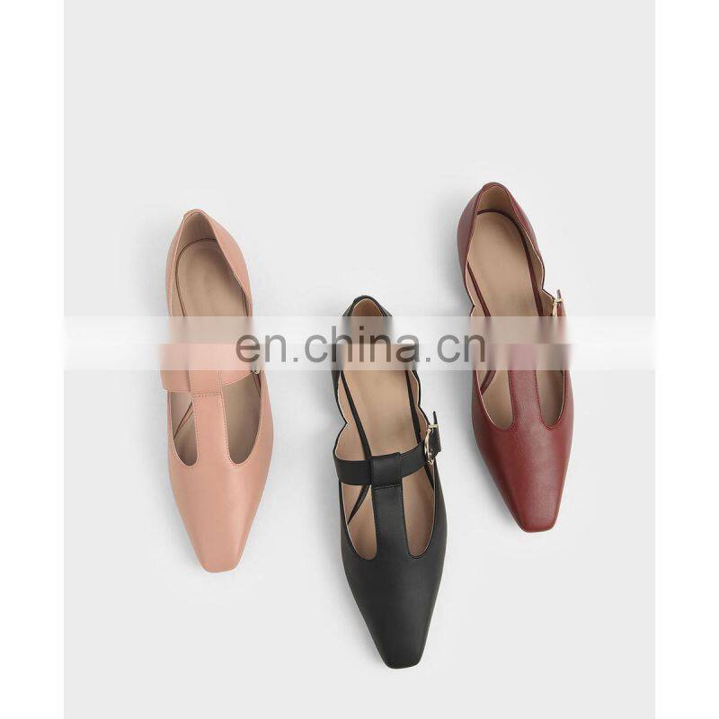 Women latest fashion ankle strap design mini square toe t-bar buckle flat sandals shoes (sandalias mujer)