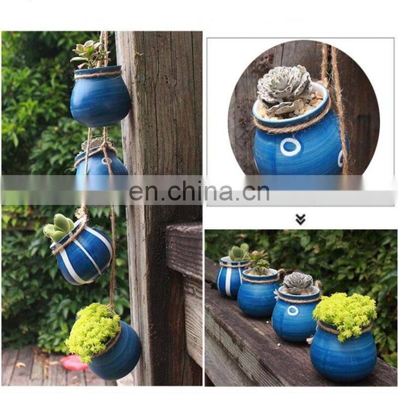 4pcs/set Wall-mounted Ceramics Flower Pots & Planters Home Decor Succulent Hemp Rope Ceramic Flowerpot Plant Hanging Pot