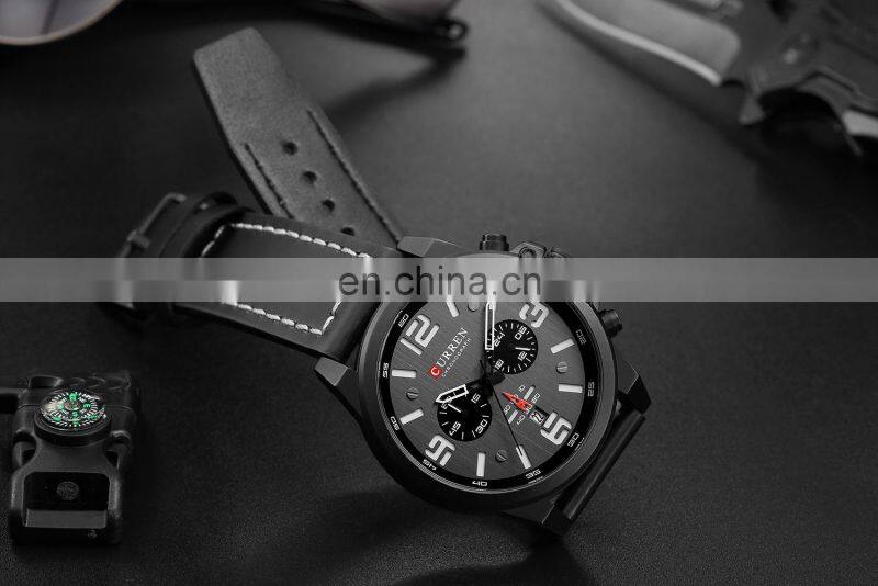CURREN Mens Watches Top Luxury Brand Waterproof Sport Wrist Watch Chronograph Quartz Military Genuine Leather Relogio Masculino