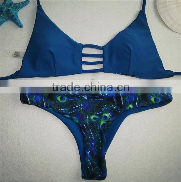 Bikni 2016 New Fashion Women Sexy Reversible Push Up Swimwear Print Bathing Suit Bra Swimsuit