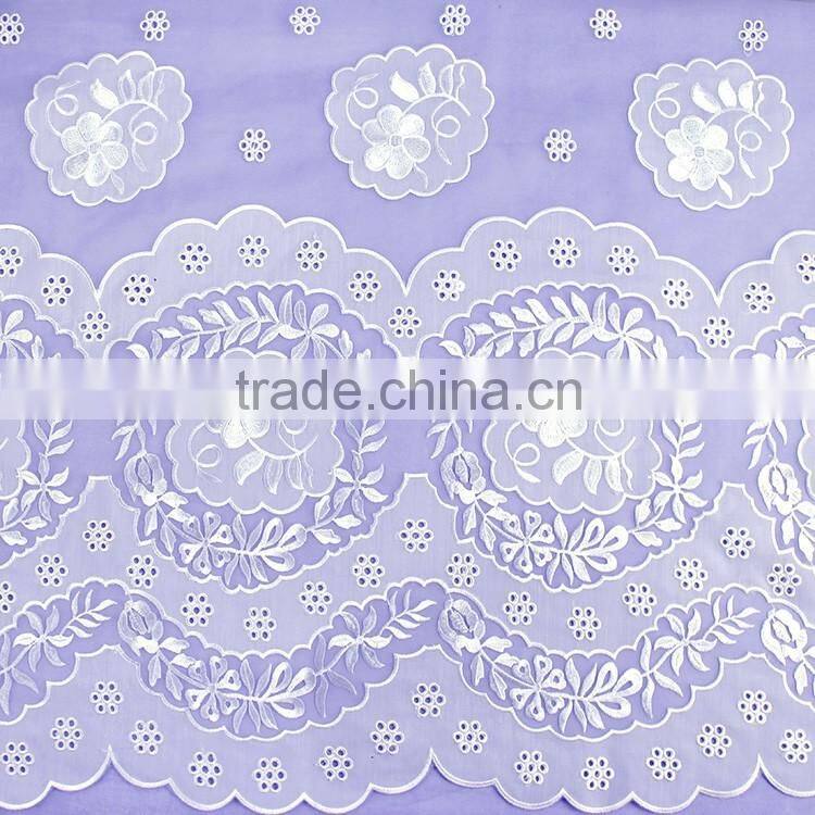 Factory specializing made 100%poly flower printing chiffon flower laser embroidery lace fabric for girl dress