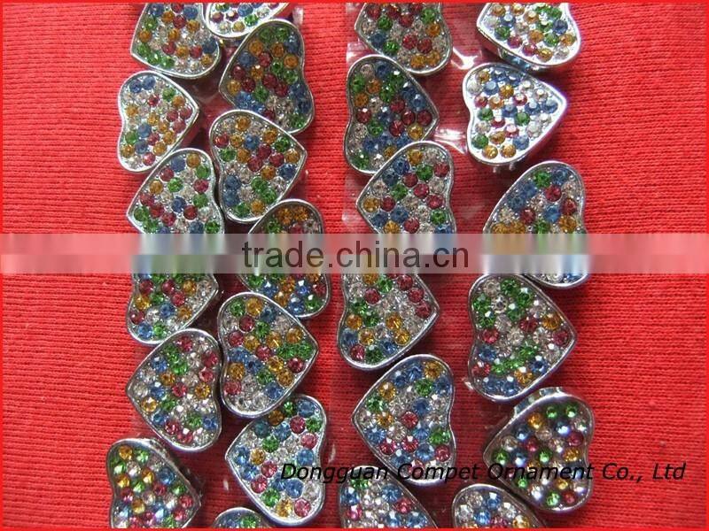 10 mm slide charms heart Alloy metal crafts mixed color of rhinestone heart charm