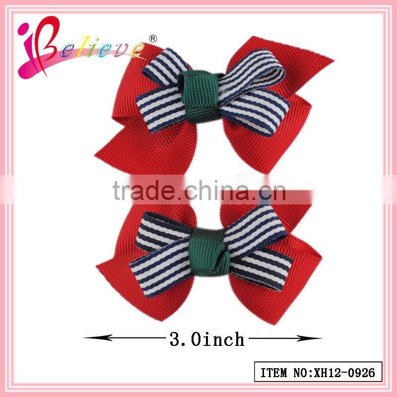 2014 Super hot sale kids hair accessories jewelry wholesale ribbon bow bobby pin (QRJ-0029)