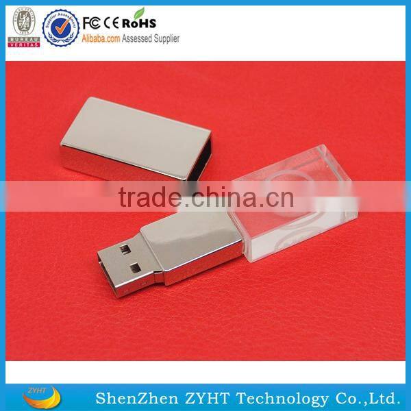 LED light cystal usb flash drive with metal cap