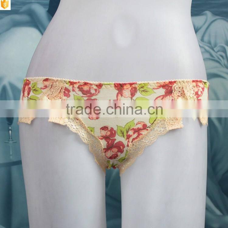 2016 hot cotton printed colorful flower lace brief panty