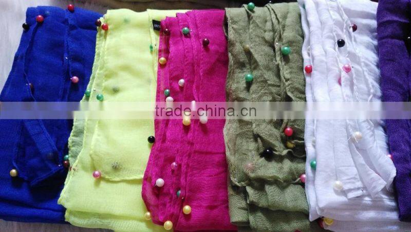 Hot Selling Self-made Plain Hijab Shawl Women Colorful Pearl Scarf
