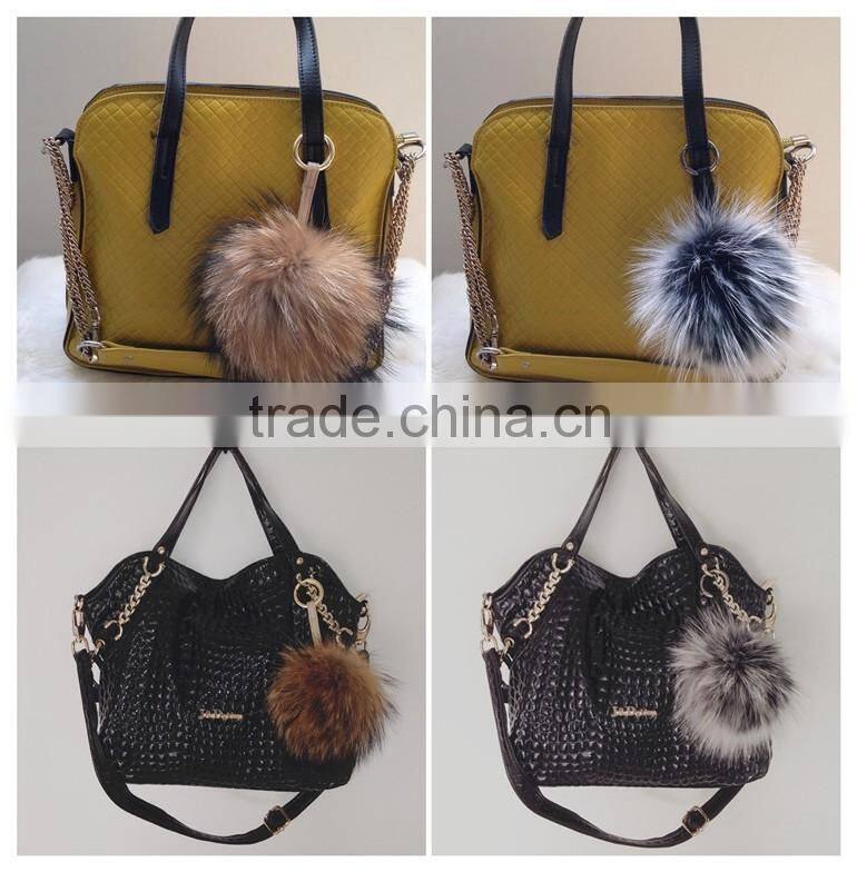 Fashion Popular Ladies Fur Ball Key Chain 100% Real Racoon Fur Keychains