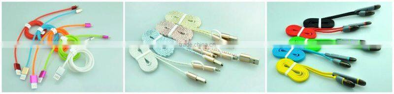 flat 2 in 1 micro USB cable /USB charger cable with stripe