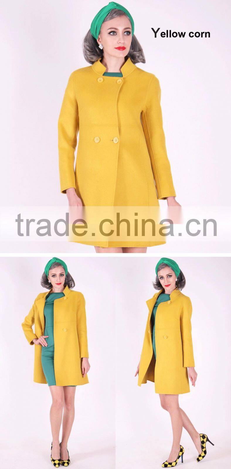 Spring Fashion Lapel Women Medium Length Slim Fit Wool Coat