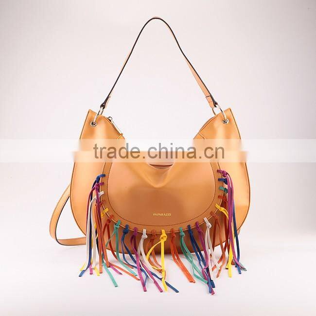 5123-2016 spring summer latest italy design fashion brand multi color tassel hobo handbag