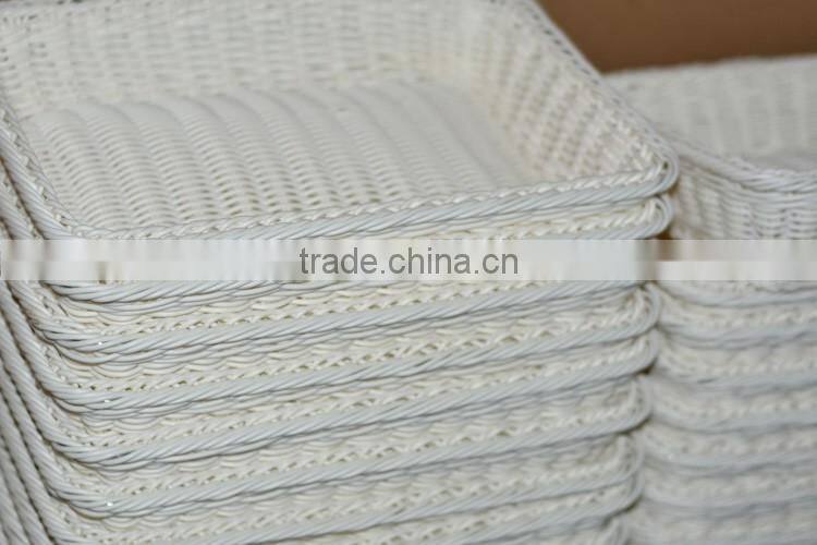 White rectangular PP rattan display basket in supermarket