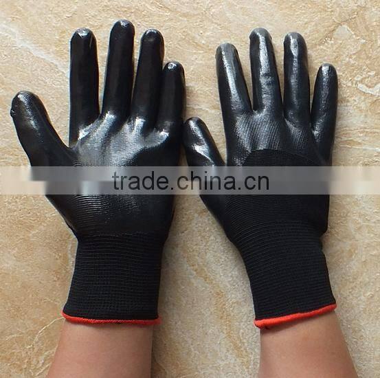 13 gauge 40g black nylon glove core black nitrile coated work gloves for vehicle repair