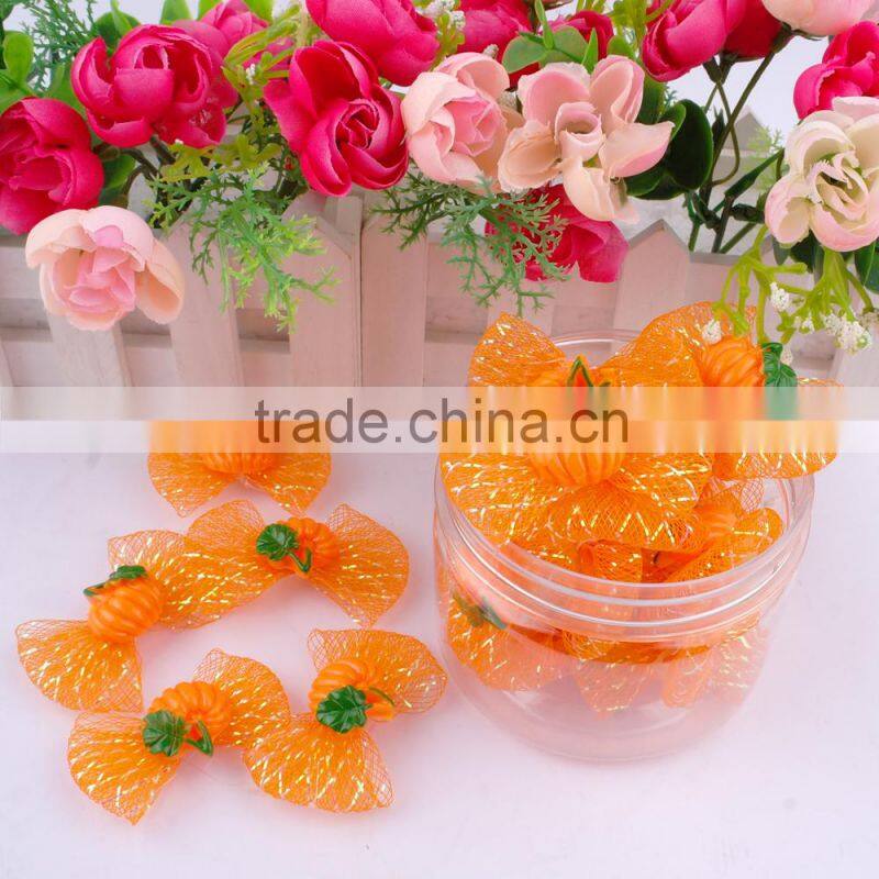 Wholesale Halloween Pumpkin Dog Pet Hair Bow With Rubber Bands