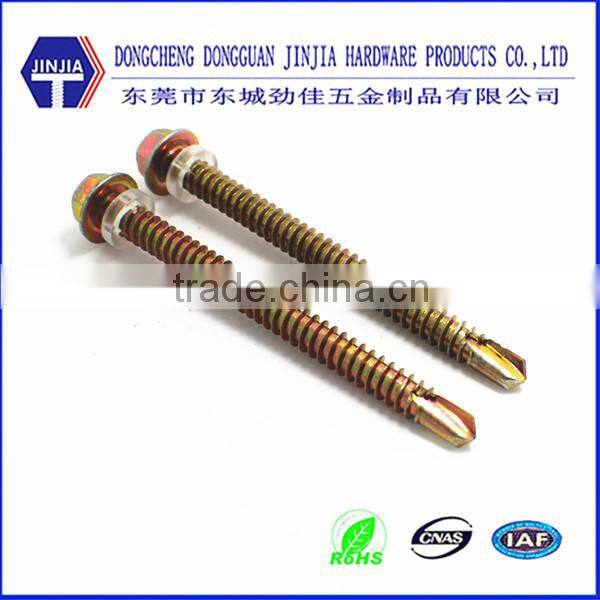 ASME 14#-14*75 yellow zinc hex washer head self drilling roofing screws with EPDM