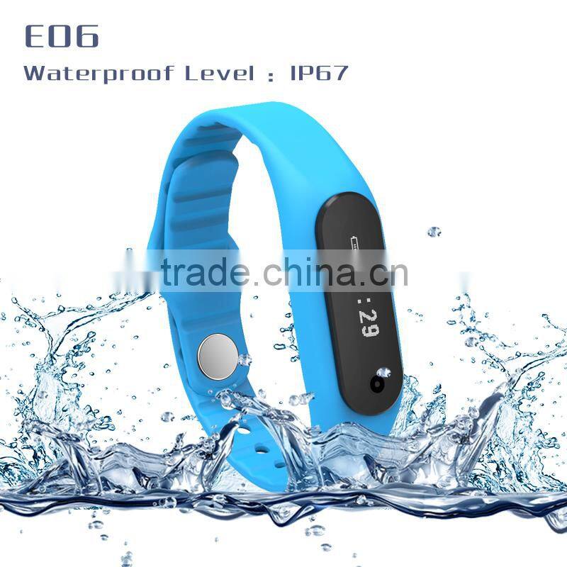 2015 Touch Screen Smart Band Wristband E06 Bracelet Fitness Wearable Tracker Waterproof IP67 Bluetooth Watch for Android 4.4