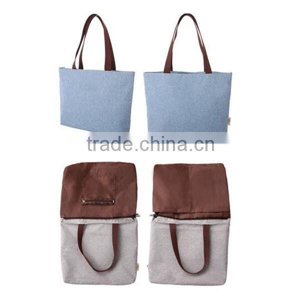 Wholesale China supplier custom stripes printedleather handle canvas bag