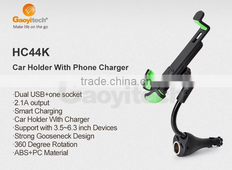 2016 universal Dual USB car charger cigarette lighter mount mobile phone car holder