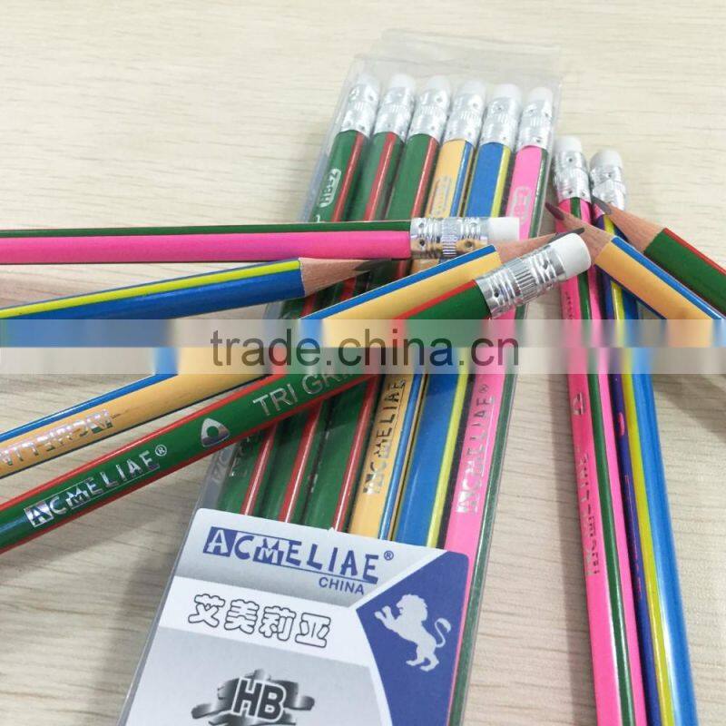Standard size triangular shape HB pencil sharpened with eraser