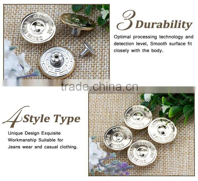 2016 20mm shiny gold metal custom enboss button for denim