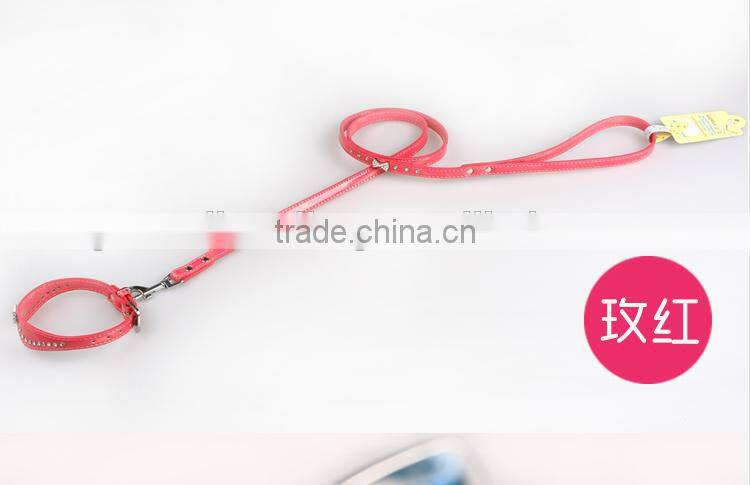Fashion Diamond Studded Leather Dog Collar With Nice Colour;diamond-studded Leather Dog Collar and leash;dog collars and leashes