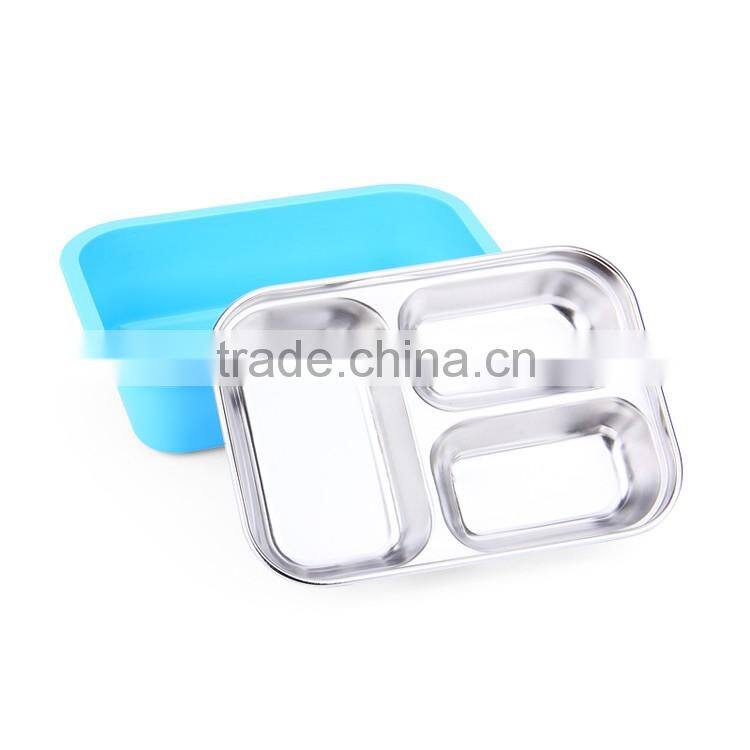 3 dividers stainless steel metal material wholesale bento lunch box for kids