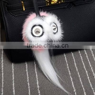 High quality real fur Keychain bag charm fasion owl fur keychain