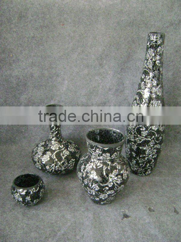 home deco crackle mosaic glass vase, crackle candle holder