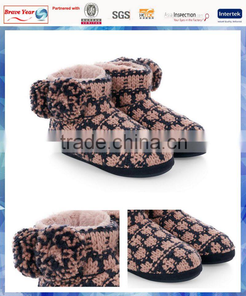 two tone pom pom knit ankle boot/women ankle boot/indoor ankle boot