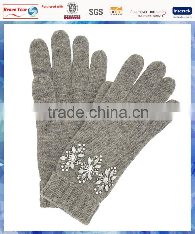 jewel embellished grey knitted thinsulate wool gloves