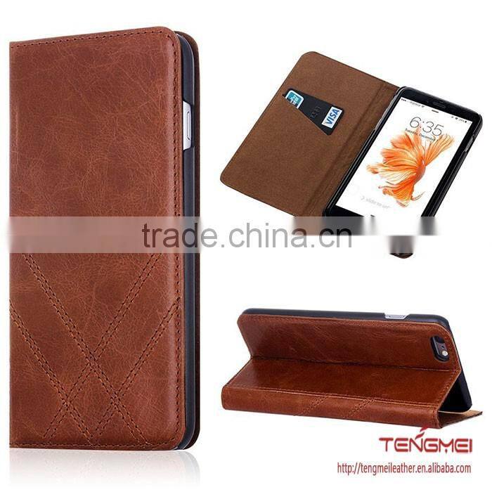 4.7 inch genuine leather oil wax pattern for iphone case with one card slot case phone