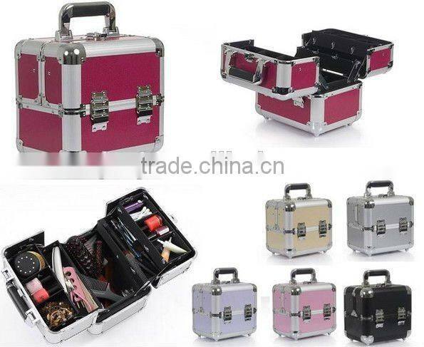 light color useful carrying combination yellow aluminum makeup case with trays