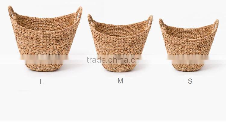 Natural water hyacinth woven storage basket with handles