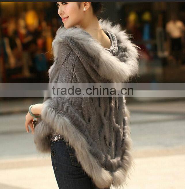 wholesale women cape, rabbit fur poncho, women winter clothes