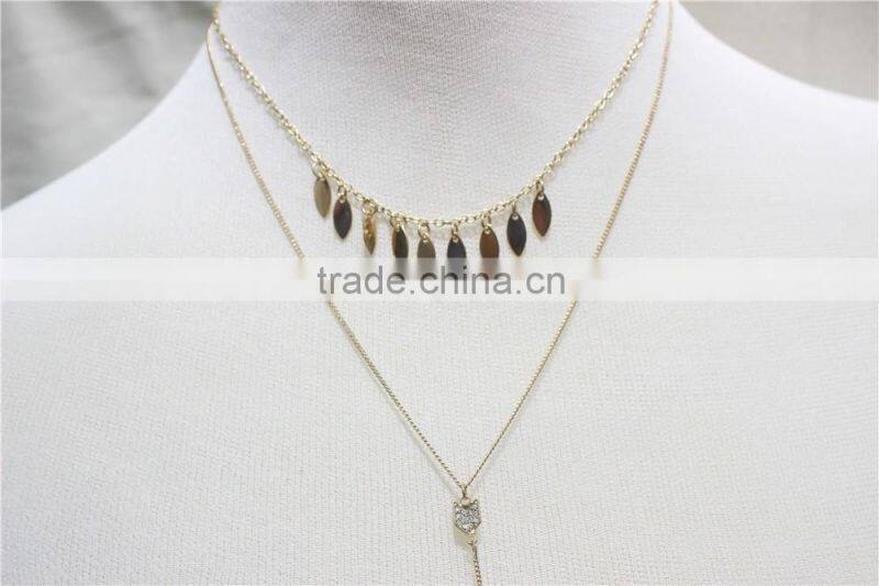 Gold Simple Smooth Surface Leaf Pendant Necklace Goldtone ArrowSparkle Diamond Necklace Y Necklace 2016 Fashion Style Wholesale