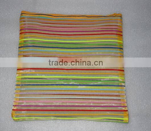 Ten color strip nylon mesh zipper pouch bag