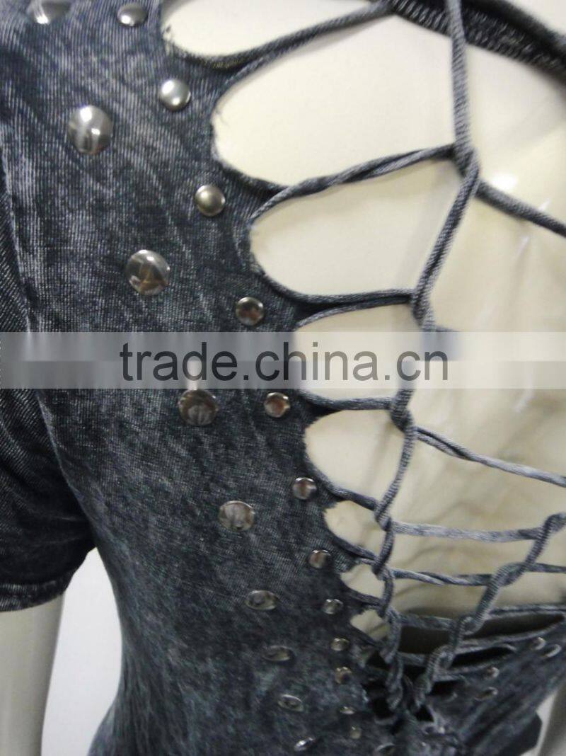 back pieced stone washed long T-shirt