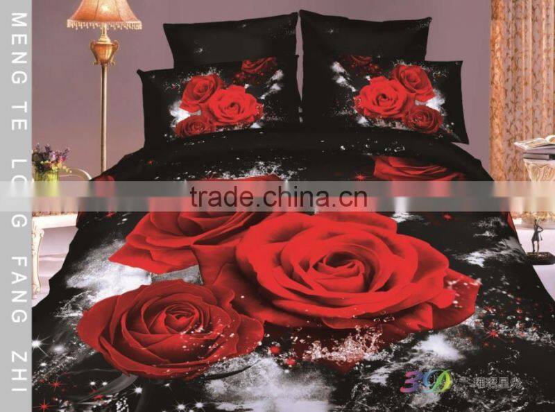 100% COTTON 3D DESIGN REACTIVE PRINT DUVET COVER PILLOWCASES BEDDING SET BLACK BACKGROUND FLOWERAL BED SET