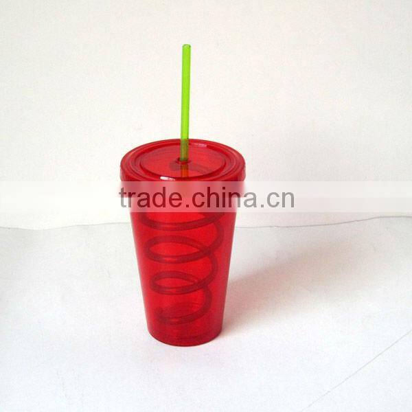 Plastic cup with lid and straw