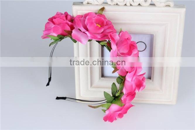 Bulk cheap cute hair accessories, kawaii light rose pink fabric frilly flower headbands for girls