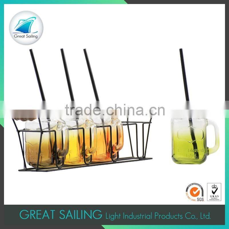 16oz half colored glass mason jars with lids and straws with rack