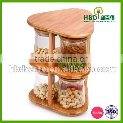 Glass jar with two tier bamboo rack wholesale