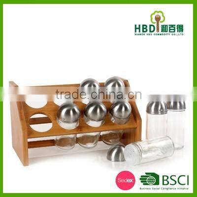 High quality bamboo wood Spice rack with 8 jars