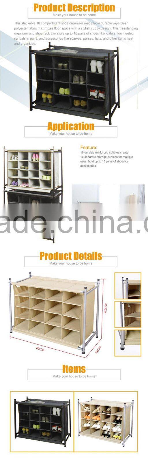 16-Pairs Free Standing High Quality Non wowen Shoe Rack Display Organizer