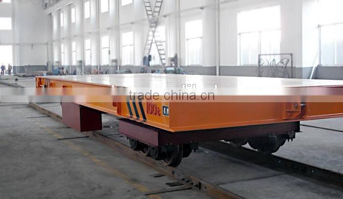 Metal industry using electric flatbed rail trolley