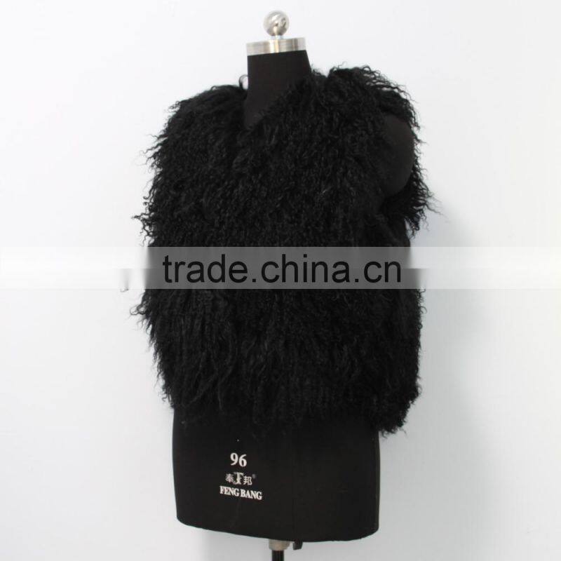 Fashion design Mongolian lamb fur coat genuine women popular Mongolian lamb fur vest
