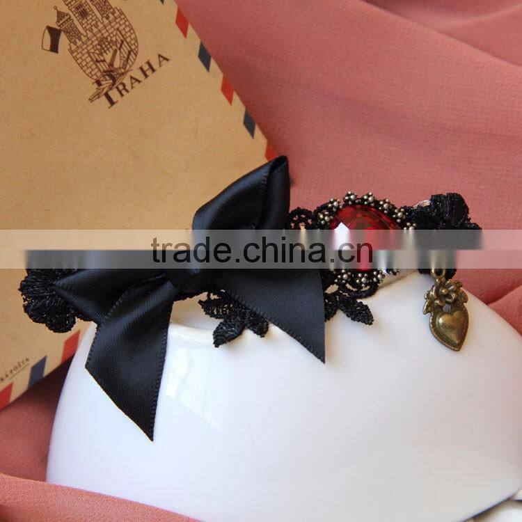 MYLOVE black ribbon bow barrette with red gem high quality