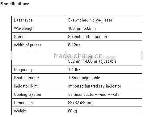 standing q-switch 1064nm 532nm long pulse nd yag laser hair removal machine