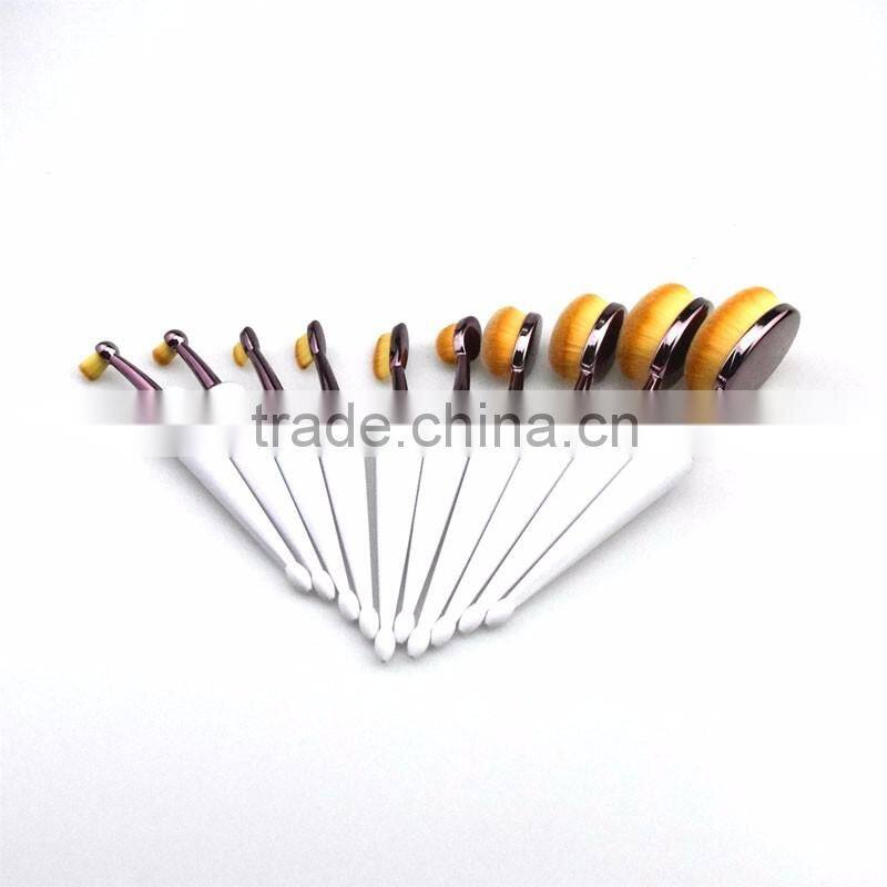 10pcs Pro Makeup Brushes Set Oval Tooth Brush Shape Cream Power Cosmetic Puff Power Make Up Toothbrush Beauty Tools Gold Silver