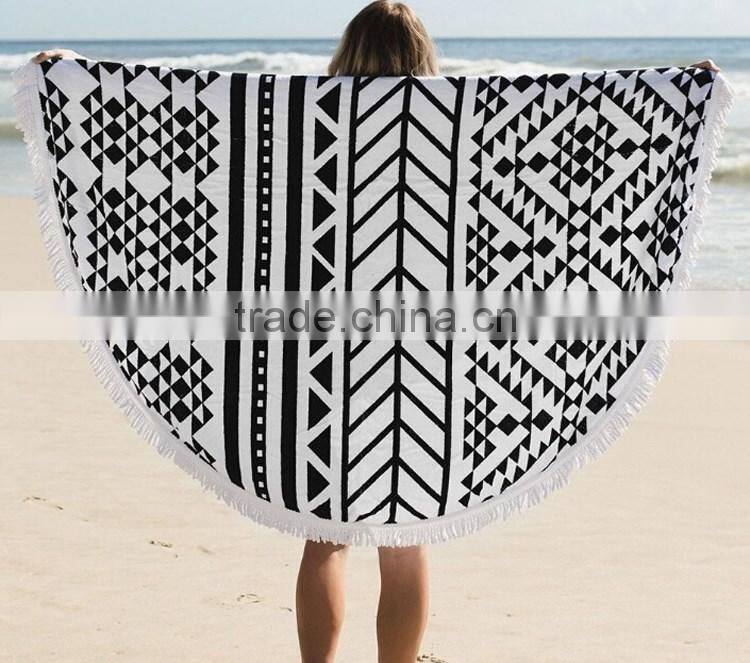 Australia Popular 100% Cotton Printed Round Beach Towel with Tassels